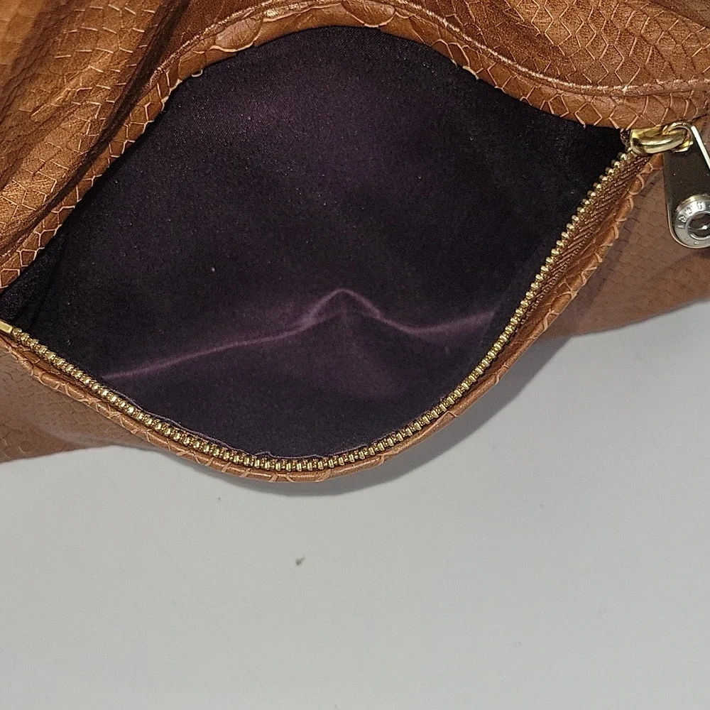 Henri Bendel Tan Snake Skin Embossed Leather Clutch Bag